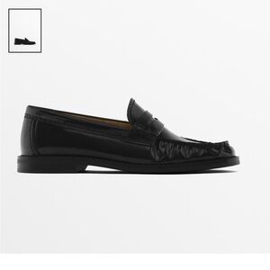 Massimo Dutti Black Leather Penny Loafers